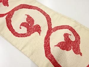 アンティーク　手織り真綿紬唐草模様織出し名古屋帯